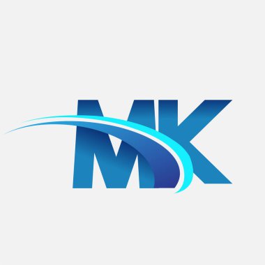 İlk harf MK logotype şirketi adı mavi ve swoosh tasarımı. iş ve şirket kimliği için vektör logosu.