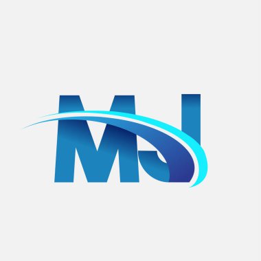 İlk harf MJ logotype şirketi adı mavi ve swoosh tasarımı. iş ve şirket kimliği için vektör logosu.