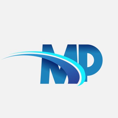 İlk harf MP logotype şirket adı mavi ve swoosh tasarımı. iş ve şirket kimliği için vektör logosu.