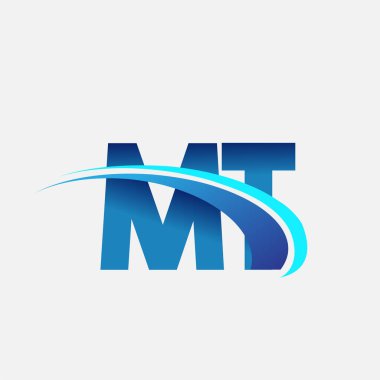 İlk harf MT logotype şirketi adı mavi ve swoosh tasarımı. iş ve şirket kimliği için vektör logosu.