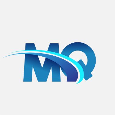 İlk harf MQ logotype şirketi adı mavi ve swoosh tasarımı. iş ve şirket kimliği için vektör logosu.