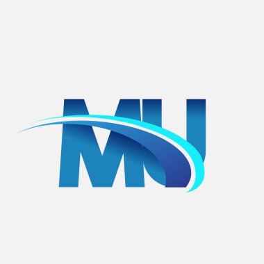 İlk harf MU logotype şirketi adı mavi ve swoosh tasarımı. iş ve şirket kimliği için vektör logosu.