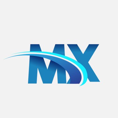 İlk harf MX logotype şirket adı mavi ve swoosh tasarımı. iş ve şirket kimliği için vektör logosu.