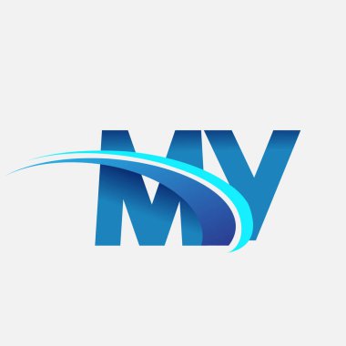 İlk harf Benim logotype şirketimin adı mavi ve swoosh tasarımı. iş ve şirket kimliği için vektör logosu.