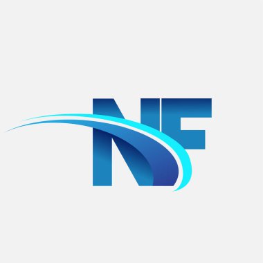 İlk harf NF logotype şirket adı mavi ve swoosh tasarımı. iş ve şirket kimliği için vektör logosu.