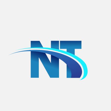 İlk harf NT logotype şirket adı mavi ve swoosh tasarımı. iş ve şirket kimliği için vektör logosu.