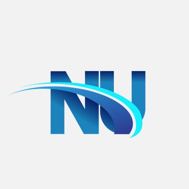 İlk harf NU logotype şirket adı mavi ve swoosh tasarımı. iş ve şirket kimliği için vektör logosu.