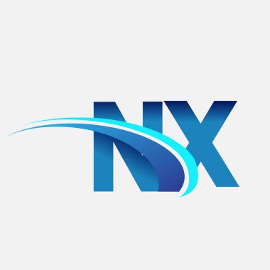 İlk harf NX logotype şirket adı mavi ve swoosh tasarımı. iş ve şirket kimliği için vektör logosu.
