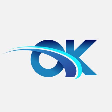 İlk harf OK logotype şirket adı mavi ve swoosh tasarımı. iş ve şirket kimliği için vektör logosu.