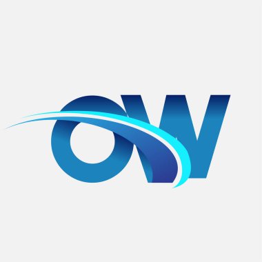 İlk harf OW logotype şirketi adı mavi ve swoosh tasarımı. iş ve şirket kimliği için vektör logosu.