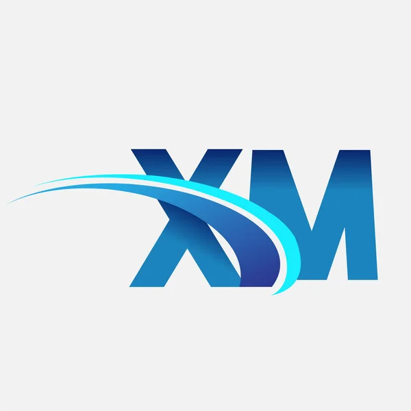 頭文字をとったXmロゴタイプ社名は青とスウッシュのデザイン ビジネスと会社のアイデンティティのためのベクトルロゴ — ストックベクタ