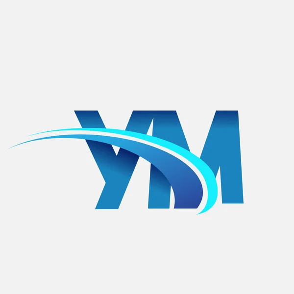 Letra Inicial Logotipo Nombre Empresa Color Azul Swoosh Diseño Logotipo — Vector de stock