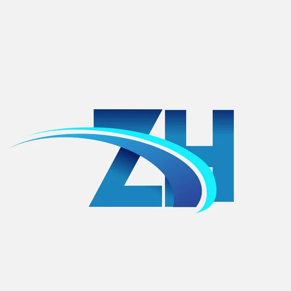 頭文字のZhロゴタイプ社名は青とスウッシュのデザイン ビジネスと会社のアイデンティティのためのベクトルロゴ — ストックベクタ