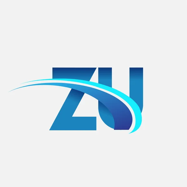 Начальная Буква Логотип Компании Название Цветной Синий Swoosh Дизайн Векторный — стоковый вектор
