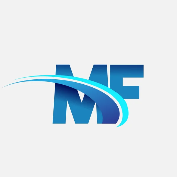 最初的字母Mf标志公司的名称颜色蓝色和Swoosh设计 企业和公司标识的矢量标识 — 图库矢量图片