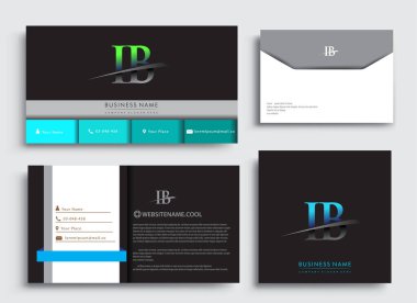 Temiz ve basit bir modern iş kartı şablonu, ilk harf IB logotype şirketi adı mavi ve yeşil renkli swoosh tasarımı. İş kimliği, Kırtasiye Tasarımı için vektör ayarları.