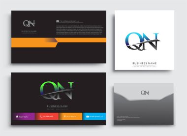 Temiz ve basit bir modern iş kartı şablonu, ilk harfi QN logotype şirket adı ile mavi ve yeşil Swoosh tasarımı. İş kimliği, Kırtasiye Tasarımı için vektör ayarları.