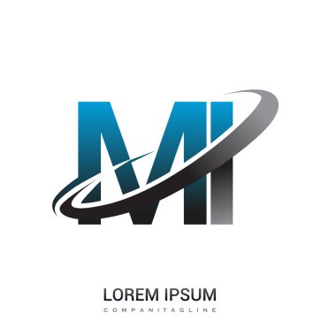 İlk harf MI logotype şirketinin adı mavi ve gri renkte. Ticari ve şirket kimliği için logo tasarımı.