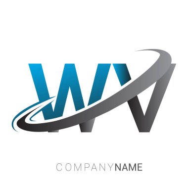 İlk harfi WV logotype şirketinin adı mavi ve gri renkte. Ticari ve şirket kimliği için logo tasarımı.