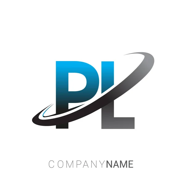 頭文字のPlロゴタイプ会社名は青とグレーのスウッシュデザイン ビジネスや企業のアイデンティティのためのロゴデザイン — ストックベクタ