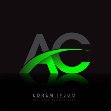 İlk harf AC logotype şirketi ismi yeşil ve siyah Swoosh tasarımı. iş ve şirket kimliği için vektör logosu.