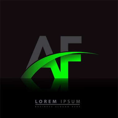 İlk harf AF logotype şirketi ismi yeşil ve siyah Swoosh tasarımı. iş ve şirket kimliği için vektör logosu.