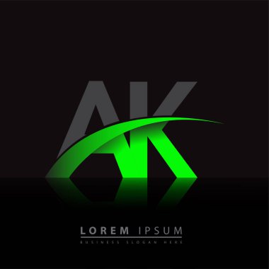 İlk harf AK logotype şirketi ismi yeşil ve siyah Swoosh tasarımı. iş ve şirket kimliği için vektör logosu.