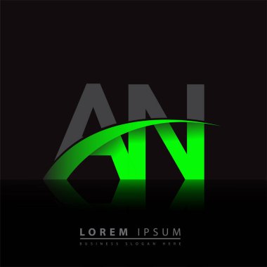 İlk harf AN logotype şirketi ismi yeşil ve siyah Swoosh tasarımı. iş ve şirket kimliği için vektör logosu.