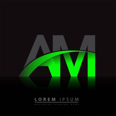 İlk harfi AM logotype şirketi. Renkli yeşil ve siyah Swoosh tasarımı. iş ve şirket kimliği için vektör logosu.