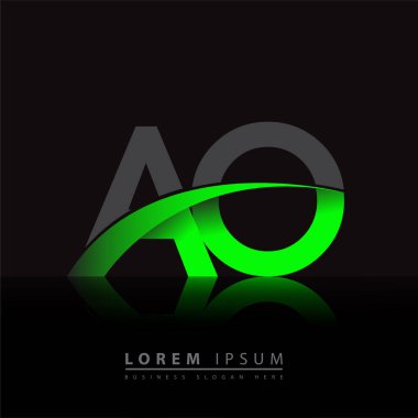 İlk harf AO logotype şirketi ismi yeşil ve siyah Swoosh tasarımı. iş ve şirket kimliği için vektör logosu.