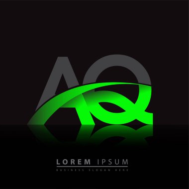 İlk harfi AQ logotype şirketi. Renkli yeşil ve siyah Swoosh tasarımı. iş ve şirket kimliği için vektör logosu.