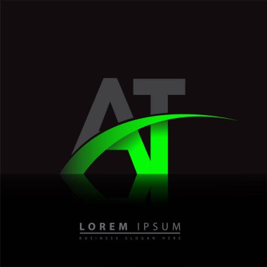 İlk harf AT logotype şirketi ismi yeşil ve siyah Swoosh tasarımı. iş ve şirket kimliği için vektör logosu.