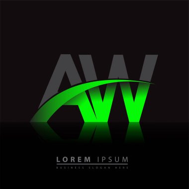 İlk harf AW logotype şirketi ismi yeşil ve siyah Swoosh tasarımı. iş ve şirket kimliği için vektör logosu.