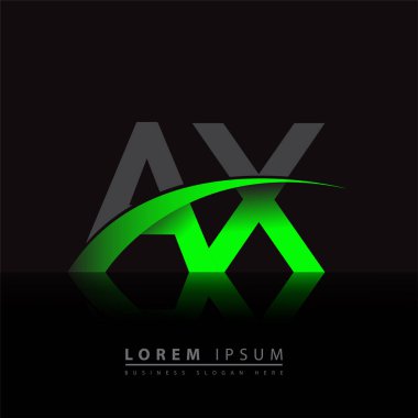 İlk harf AX logotype şirketi ismi yeşil ve siyah Swoosh tasarımı. iş ve şirket kimliği için vektör logosu.