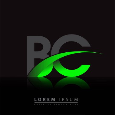 İlk harf BC logotype şirketi ismi yeşil ve siyah Swoosh tasarımı. iş ve şirket kimliği için vektör logosu.