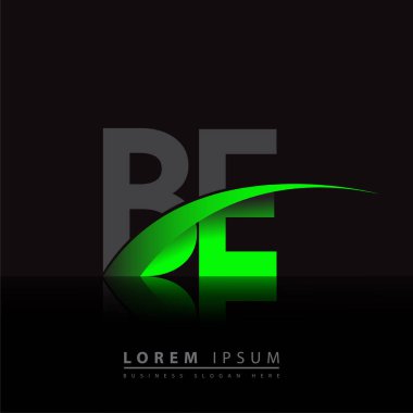 İlk harf BE logotype şirketi adı: Renkli yeşil ve siyah Swoosh tasarımı. iş ve şirket kimliği için vektör logosu.