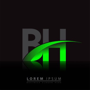 İlk harfi BH logotype şirketi. Renkli yeşil ve siyah Swoosh tasarımı. iş ve şirket kimliği için vektör logosu.
