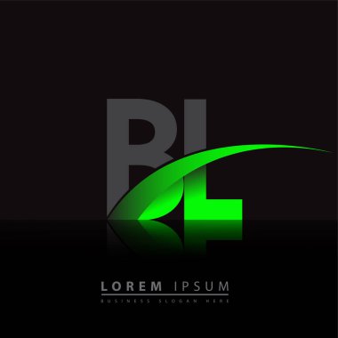 İlk harf BL logotype şirket adı yeşil ve siyah swoosh tasarımı. iş ve şirket kimliği için vektör logosu.
