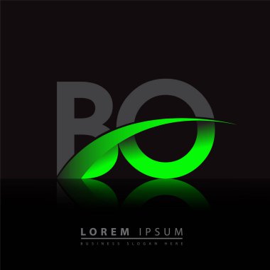 İlk harf BO logotype şirketi ismi yeşil ve siyah Swoosh tasarımı. iş ve şirket kimliği için vektör logosu.