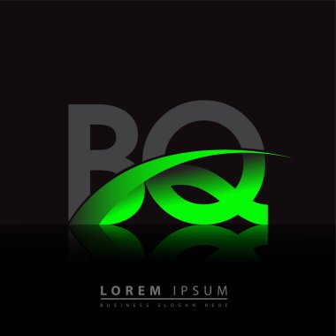 İlk harf BQ logotype şirketi ismi yeşil ve siyah Swoosh tasarımı. iş ve şirket kimliği için vektör logosu.