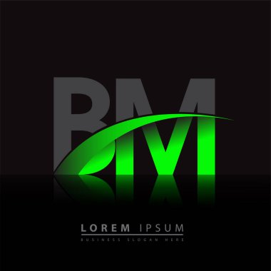 İlk harf BM logotype şirket adı yeşil ve siyah Swoosh tasarımı. iş ve şirket kimliği için vektör logosu.