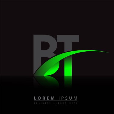 İlk harf BT logotype şirketi ismi yeşil ve siyah Swoosh tasarımı. iş ve şirket kimliği için vektör logosu.