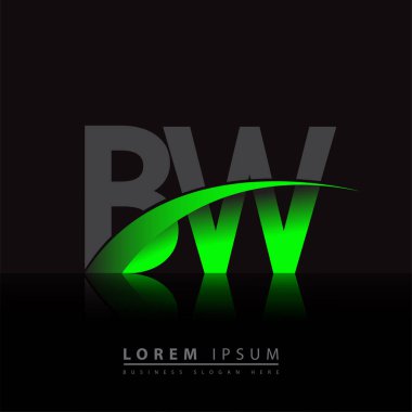 İlk harf BW logotype şirketi ismi yeşil ve siyah Swoosh tasarımı. iş ve şirket kimliği için vektör logosu.