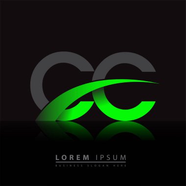 İlk harf CC logotype şirket adı yeşil ve siyah swoosh tasarımı. iş ve şirket kimliği için vektör logosu.