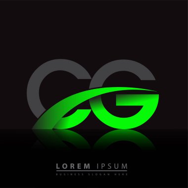 İlk harf CG logotype şirketi ismi yeşil ve siyah Swoosh tasarımı. iş ve şirket kimliği için vektör logosu.