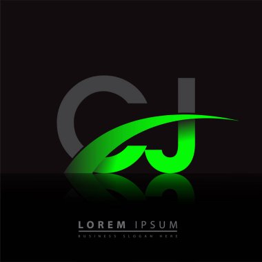 İlk harf CJ logotype şirketinin adı yeşil ve siyah Swoosh tasarımı. iş ve şirket kimliği için vektör logosu.