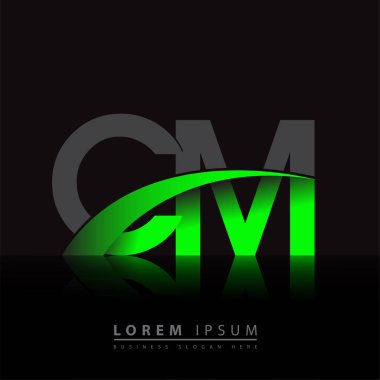 İlk harf CM logotype şirket adı yeşil ve siyah swoosh tasarımı. iş ve şirket kimliği için vektör logosu.