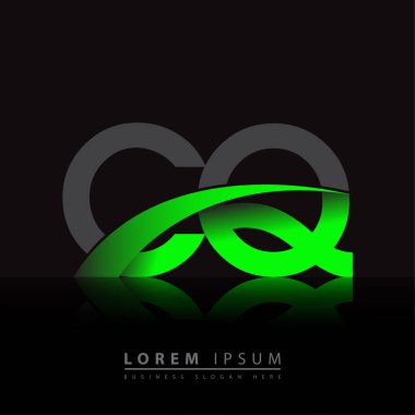 İlk harf CQ logotype şirketi ismi yeşil ve siyah Swoosh tasarımı. iş ve şirket kimliği için vektör logosu.