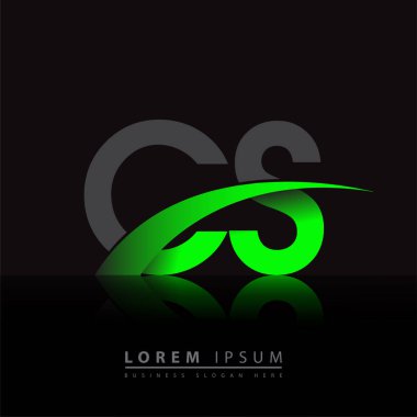 İlk harf CS logotype şirketi ismi yeşil ve siyah Swoosh tasarımı. iş ve şirket kimliği için vektör logosu.