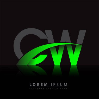 İlk harf CW logotype şirketi ismi yeşil ve siyah Swoosh tasarımı. iş ve şirket kimliği için vektör logosu.